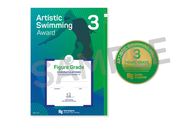This is the Swim England Artistic Swimming Figure 3 Award, which is an a4 certificate and pin badge.