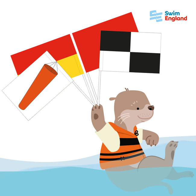 This is the Swim England Water Safety Beach Flags. A set of 6 flags, with a nylon pouch for storage.