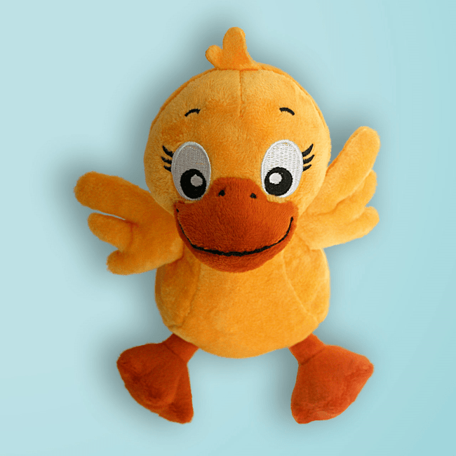 A picture of dotty the duck plush toy