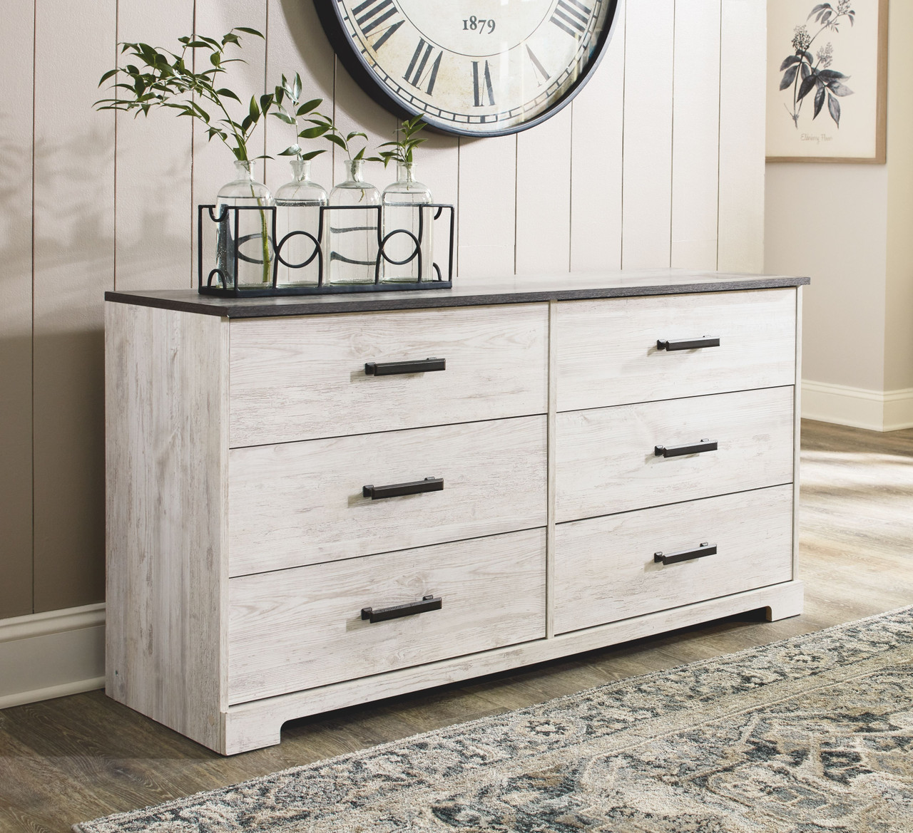 White dresser shop grey drawers