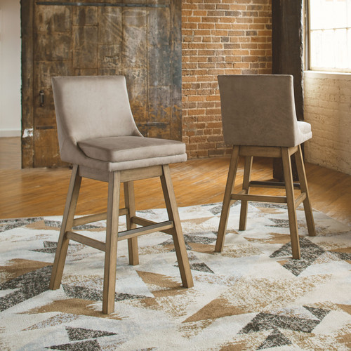 Tallenger Beige Tall Upholstered Swivel Barstool (Set of 2)