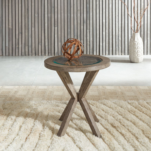 Rustic Round Chairside Table with Splayed Pedestal Base