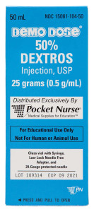 Demo Dose 50% Dextros 50mL Simulated Code Drug