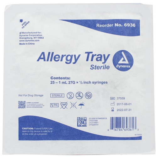 Allergy Non-Safety Syringe Tray, 25/tray