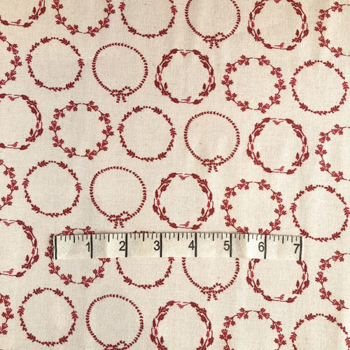 Red/Natural Wreath Cotton Print Fabric
