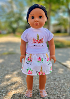 Unicorn print 18 inch doll outfit