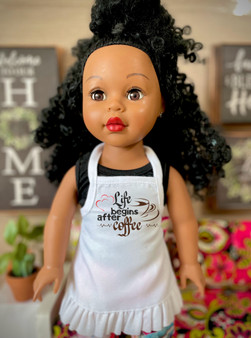 Life begins with coffee Graphic apron for 18 inch dolls