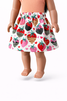 Sweet Treat Chocolate Strawberry Print Skirt for 18″ Dolls