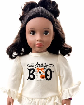 Hey boo |18 Inch Doll Shirt | Ruffle Long Sleeve Doll Top