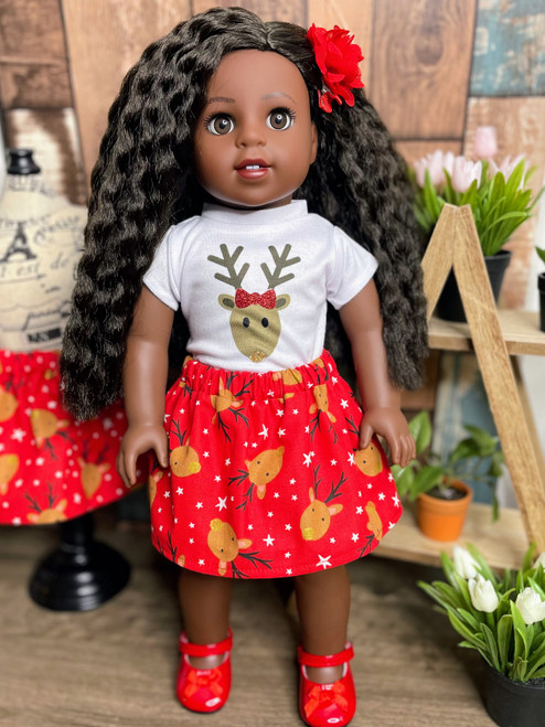Red Reindeer 18 inch doll outfit