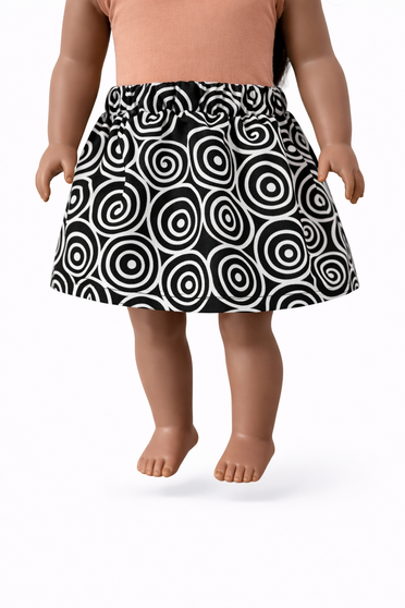 Black and white concentric circles skirt for 18″ Dolls