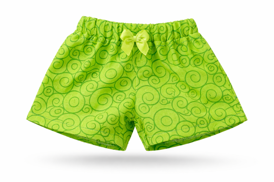 Bright green swirl shorts for 18-inch dolls