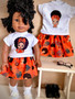 Orange Afro print skirt 18 inch doll outfit