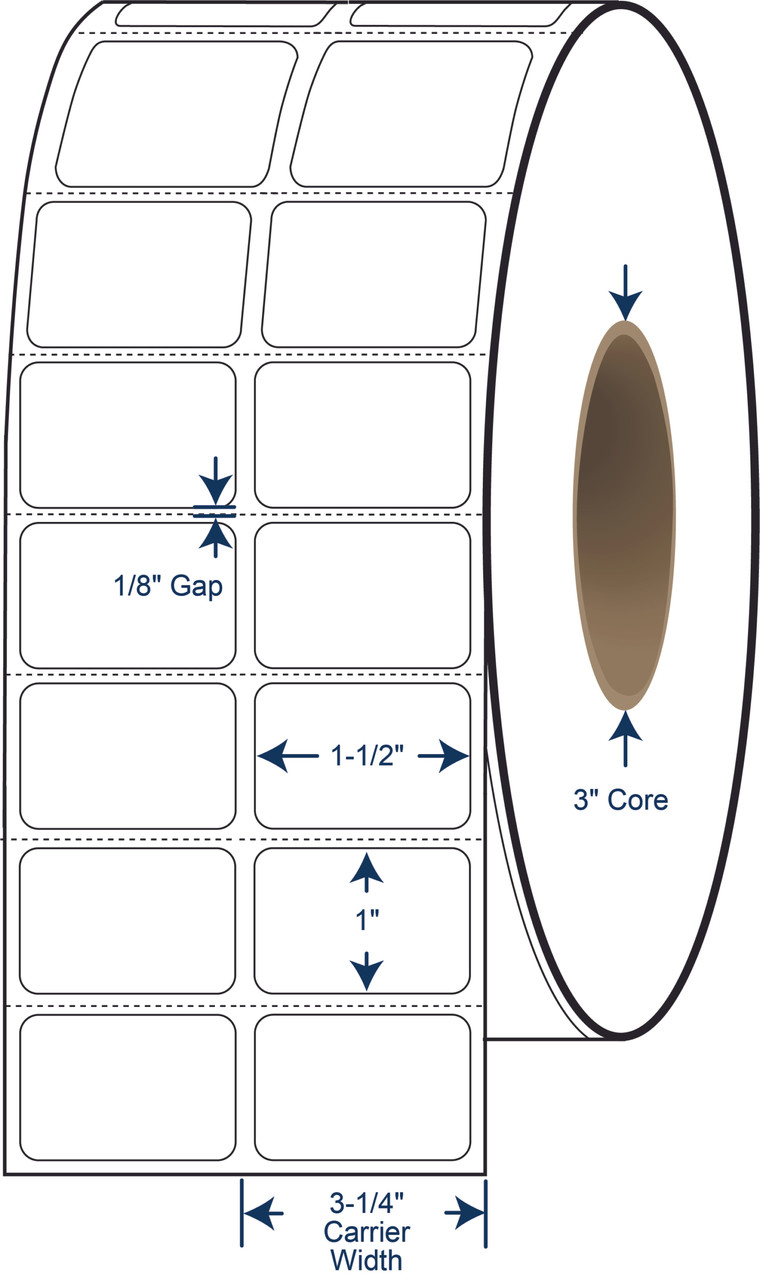 1-1/2 x 1 Thermal Transfer Labels - 2 Across - 3 Inch Core - 8 Inch OD - SKU 620000