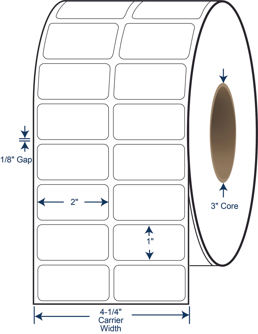 2 x 1 Non-Perforated Thermal Transfer Labels - 2 Across - 3 Inch Core - 8 Inch OD - SKU 620155