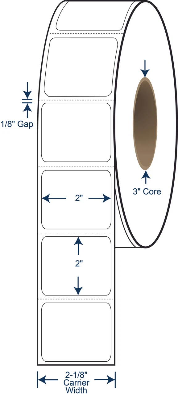2 x 2 Thermal Transfer Labels - 3 Inch Core - 8 Inch OD - SKU 620122