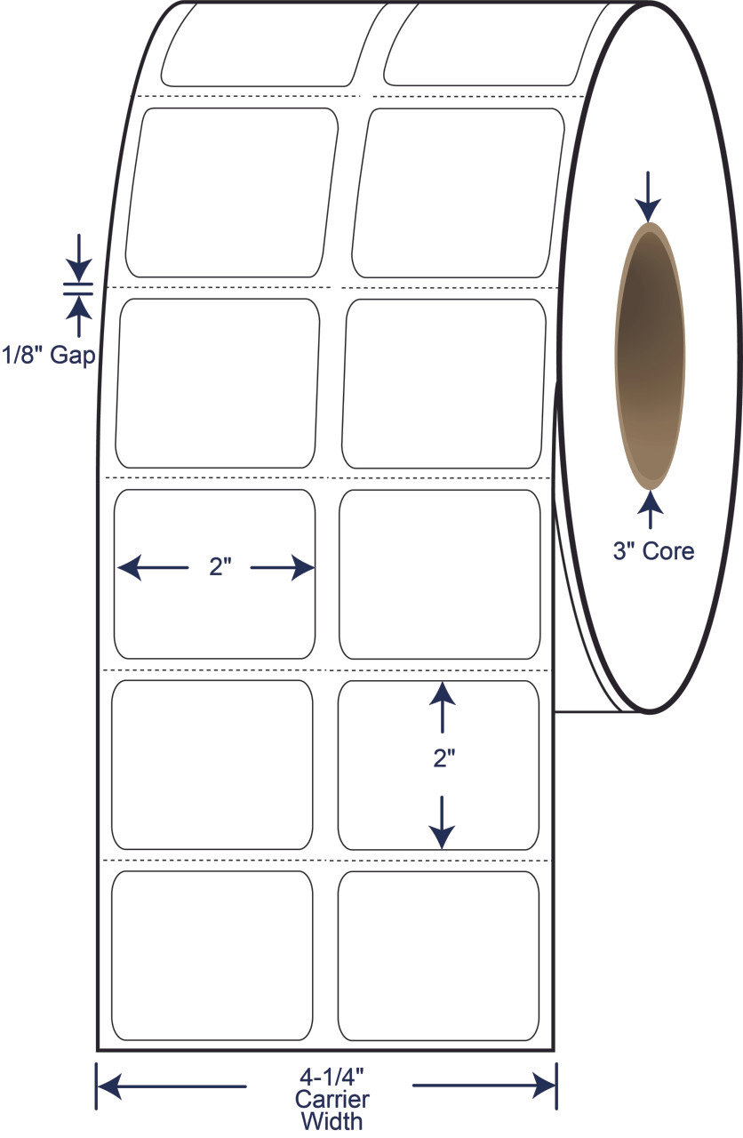 2 x 2 Thermal Transfer Labels - 2 Across - 3 Inch Core - 8 Inch OD - SKU 620011