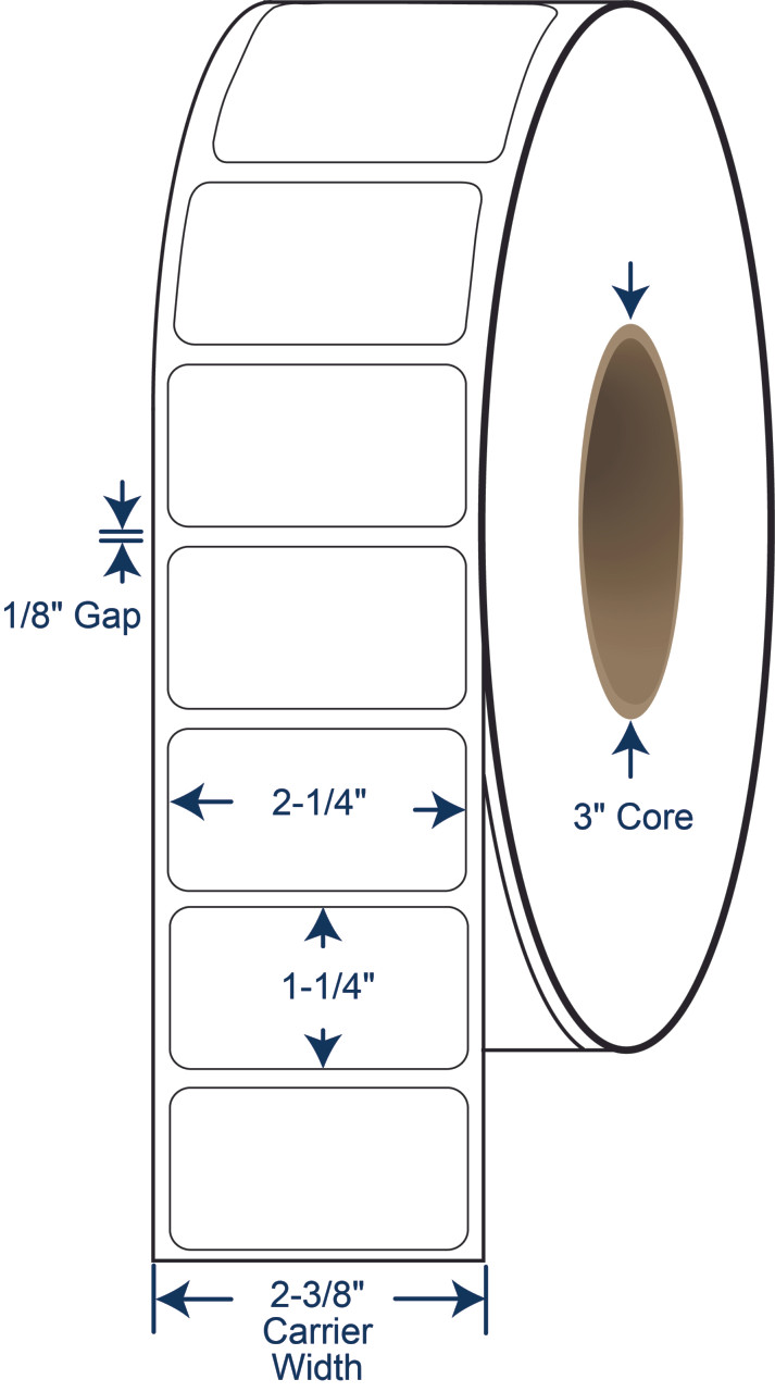 2-1/4 x 1-1/4 Non-Perforated Thermal Transfer Labels - 3 Inch Core - 8 Inch OD - SKU 620133