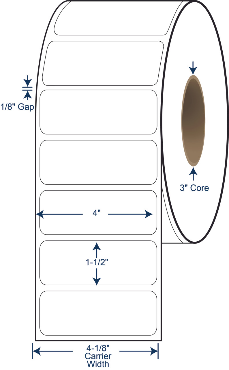 4 x 1-1/2 Non-Perforated Thermal Transfer Labels - 3 Inch Core - 8 Inch OD - SKU 620234