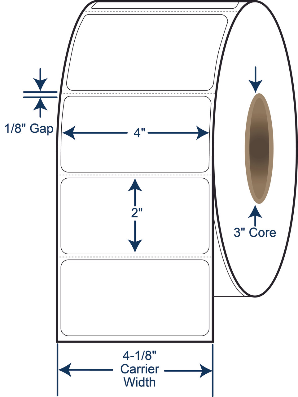 4 x 2 Thermal Transfer Labels - 3 Inch Core - 8 Inch OD - SKU 620460