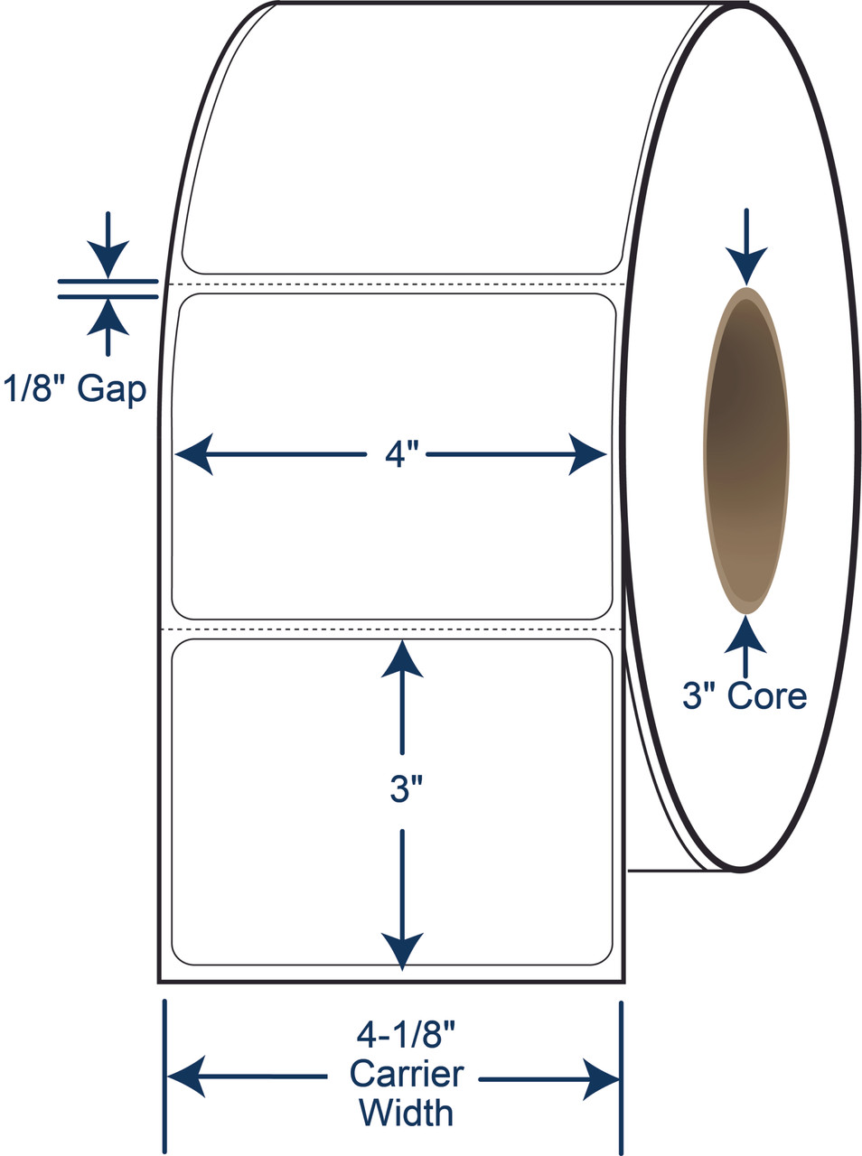 4 x 3 Thermal Transfer Labels - 3 Inch Core - 8 Inch OD - SKU 620561