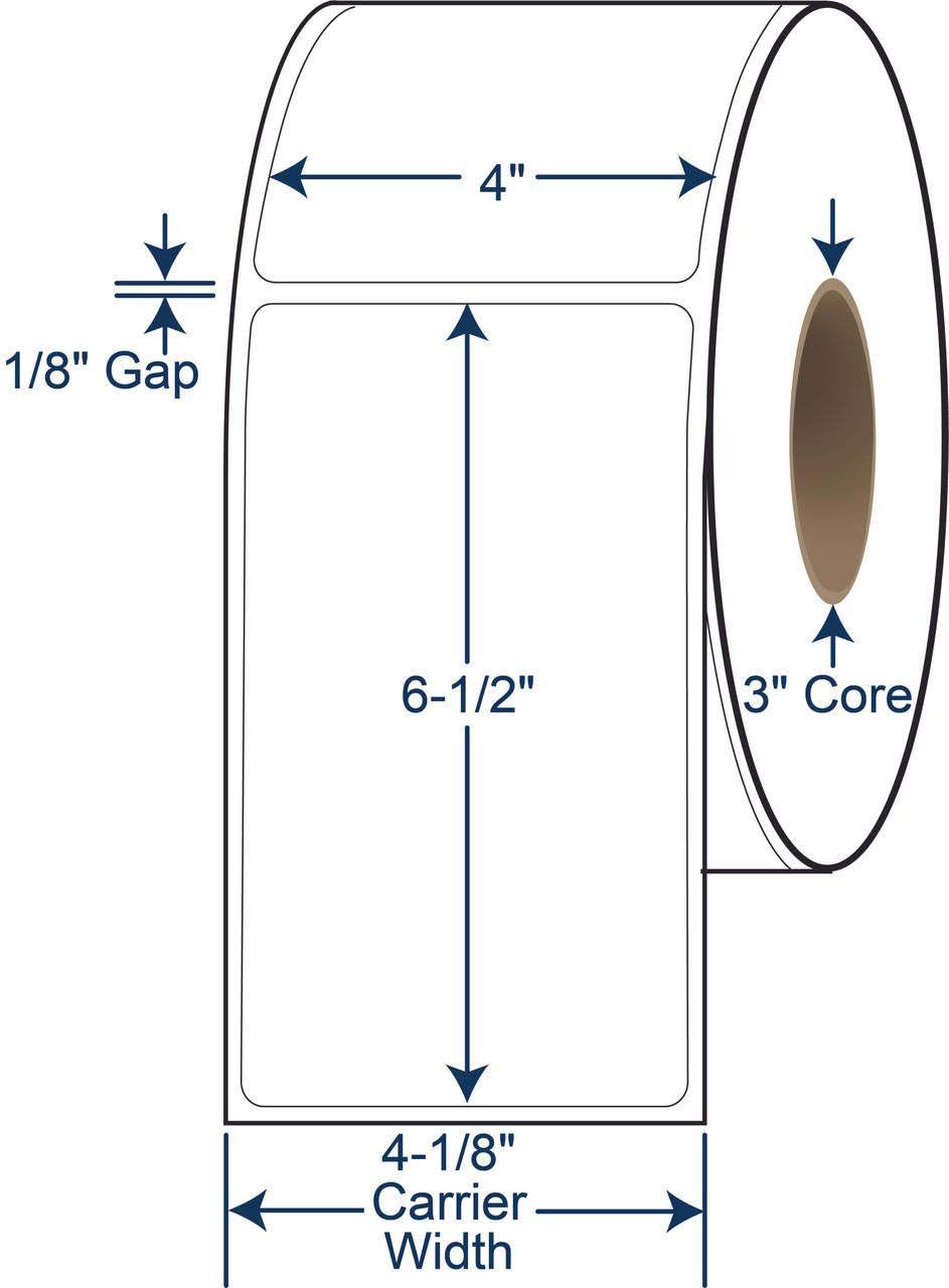4 x 6-1/2 Non-Perforated Thermal Transfer Labels - 3 Inch Core - 8 Inch OD - SKU 620807