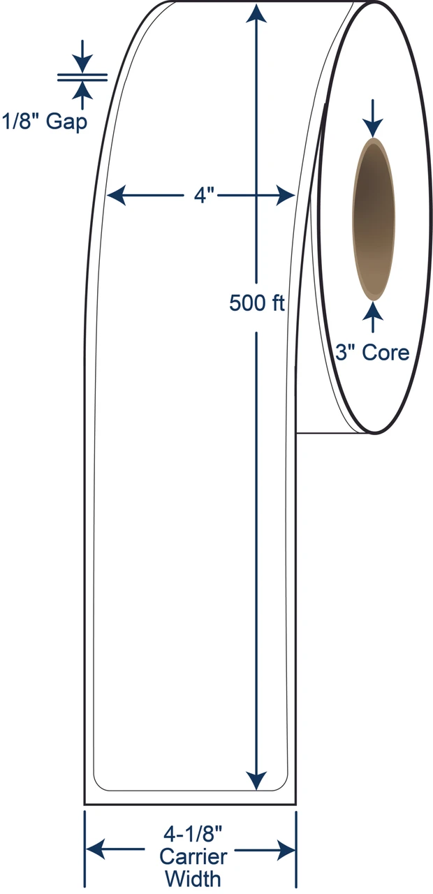 4 x 500 Foot Continuous Thermal Transfer Label Roll - 3 Inch Core - 8 Inch OD - SKU 630000