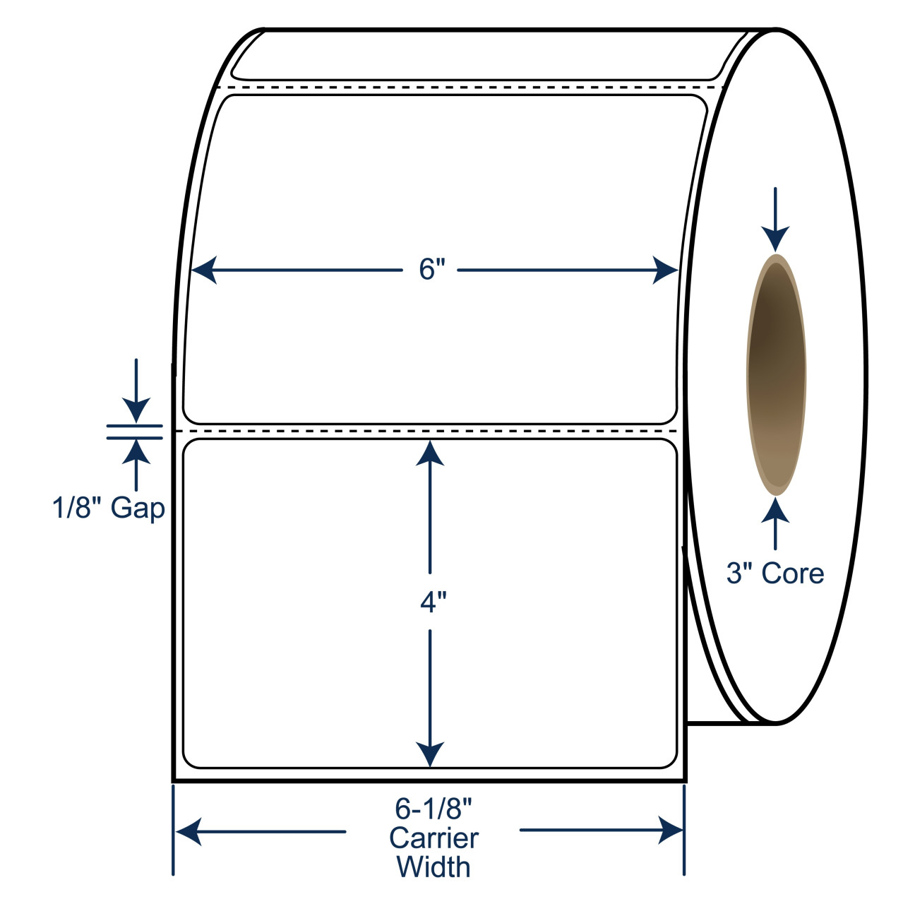 6 x 4 Thermal Transfer Labels - 3 Inch Core - 8 Inch OD - SKU 621000