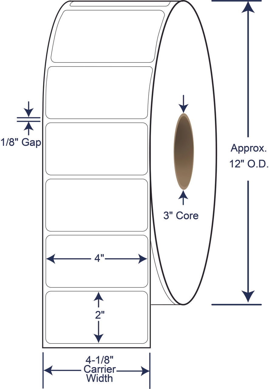 4" x 2" 12" OD No Perf Thermal Transfer Labels – SKU 623171