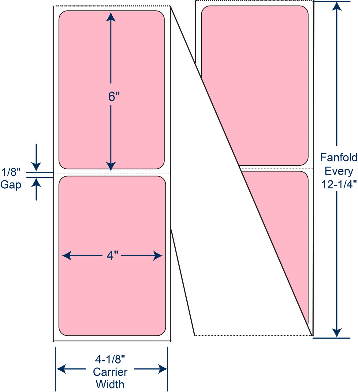 4" x 6" Pastel Pink Fanfold Thermal Transfer Labels – PMS 182 – SKU 640333