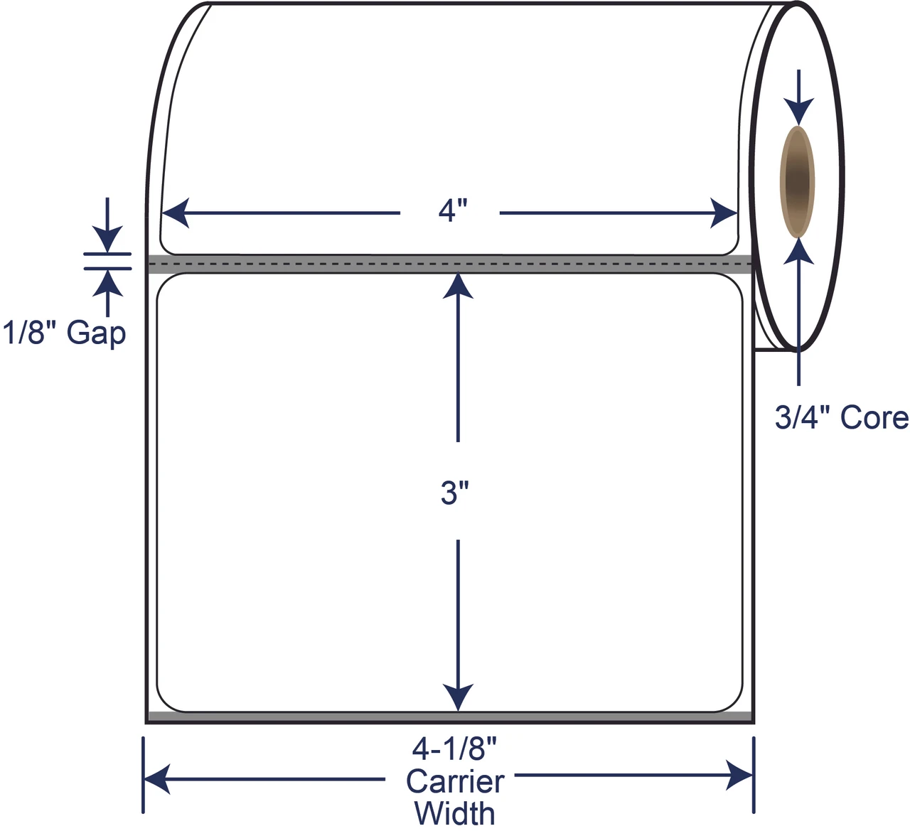 4 x 3 inch white direct thermal labels with 3/4 inch core and timing mark 510724