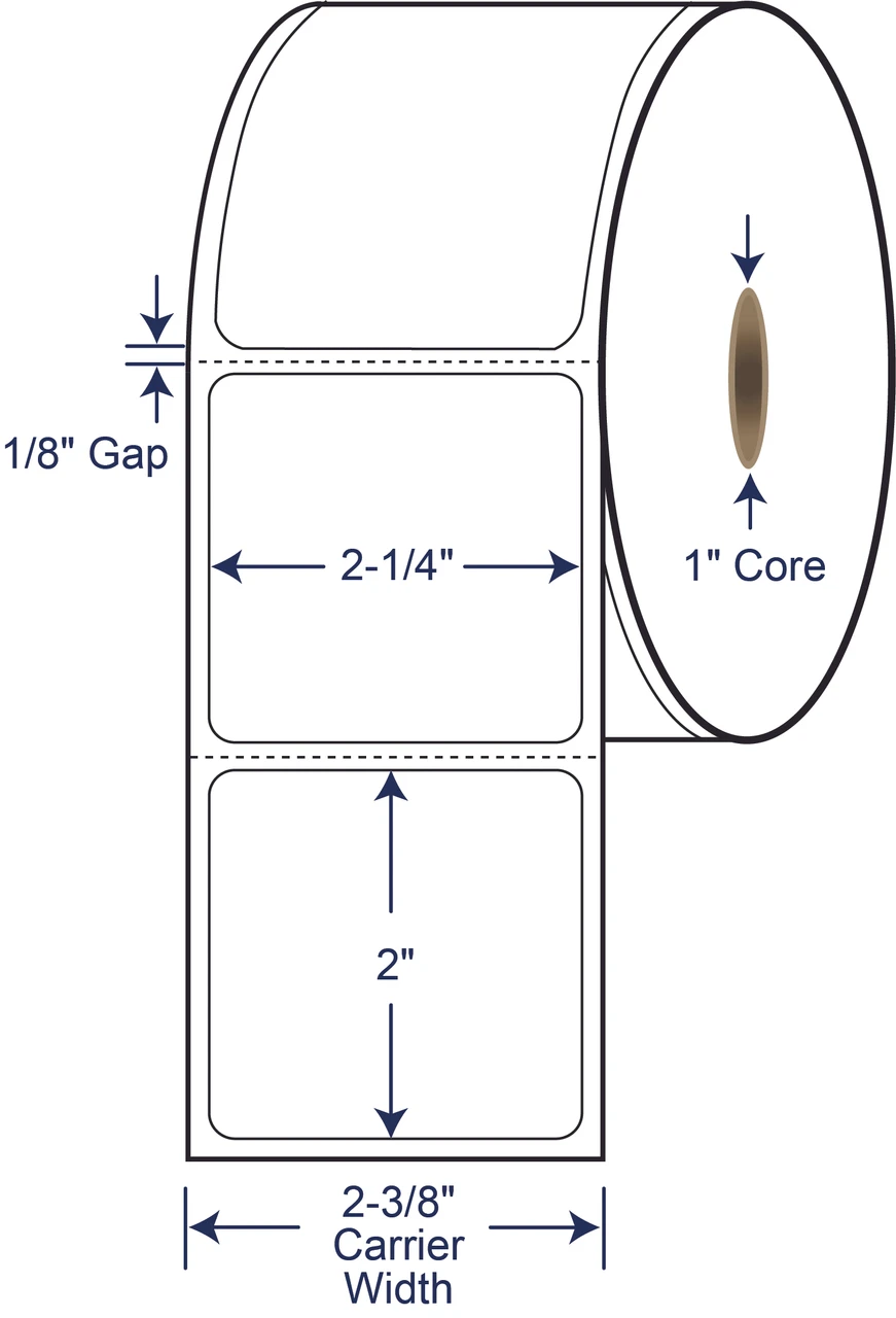 2-1/4 x 2 inch white direct thermal labels with 1 inch core 530605