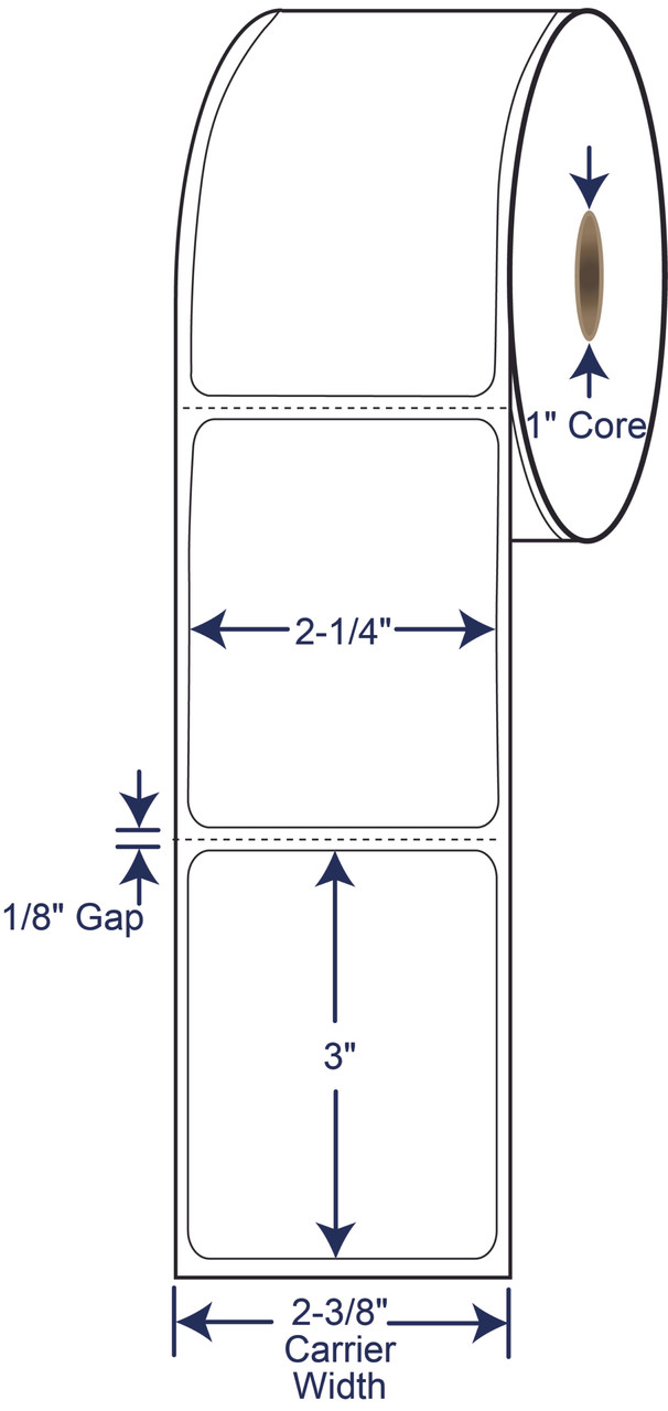 2-1/4 x 3 inch white direct thermal labels with 1 inch core 530616