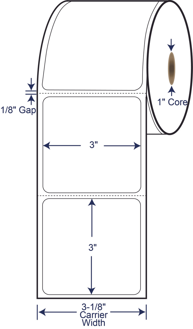 3 x 3 inch direct thermal labels 4 inch OD 1 inch core SKU 530640