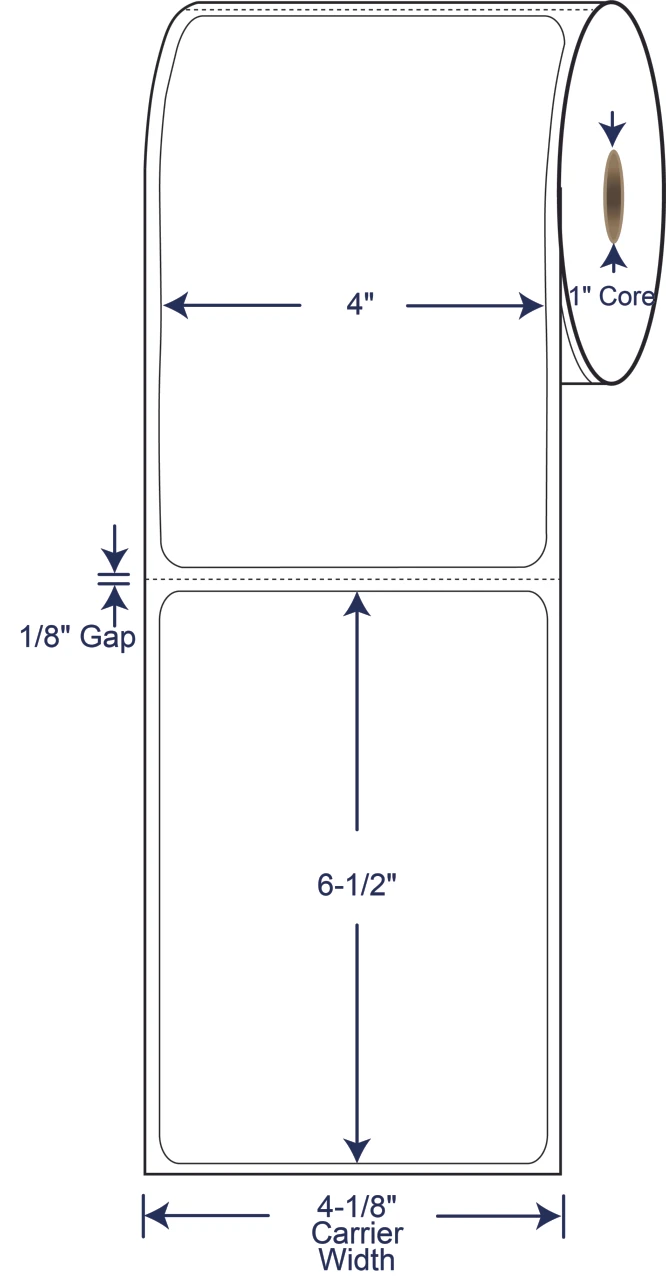 4 x 6 1/2 inch direct thermal labels 4 inch OD 1 inch core SKU 530673