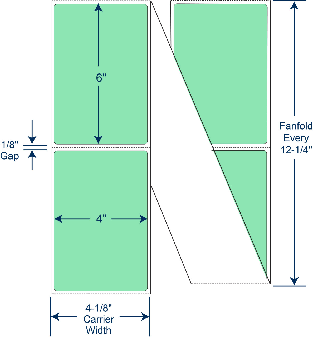 4 x 6 inch pastel green PMS 351 fanfold direct thermal labels floodcoated permanent adhesive 4000 labels SKU 520108