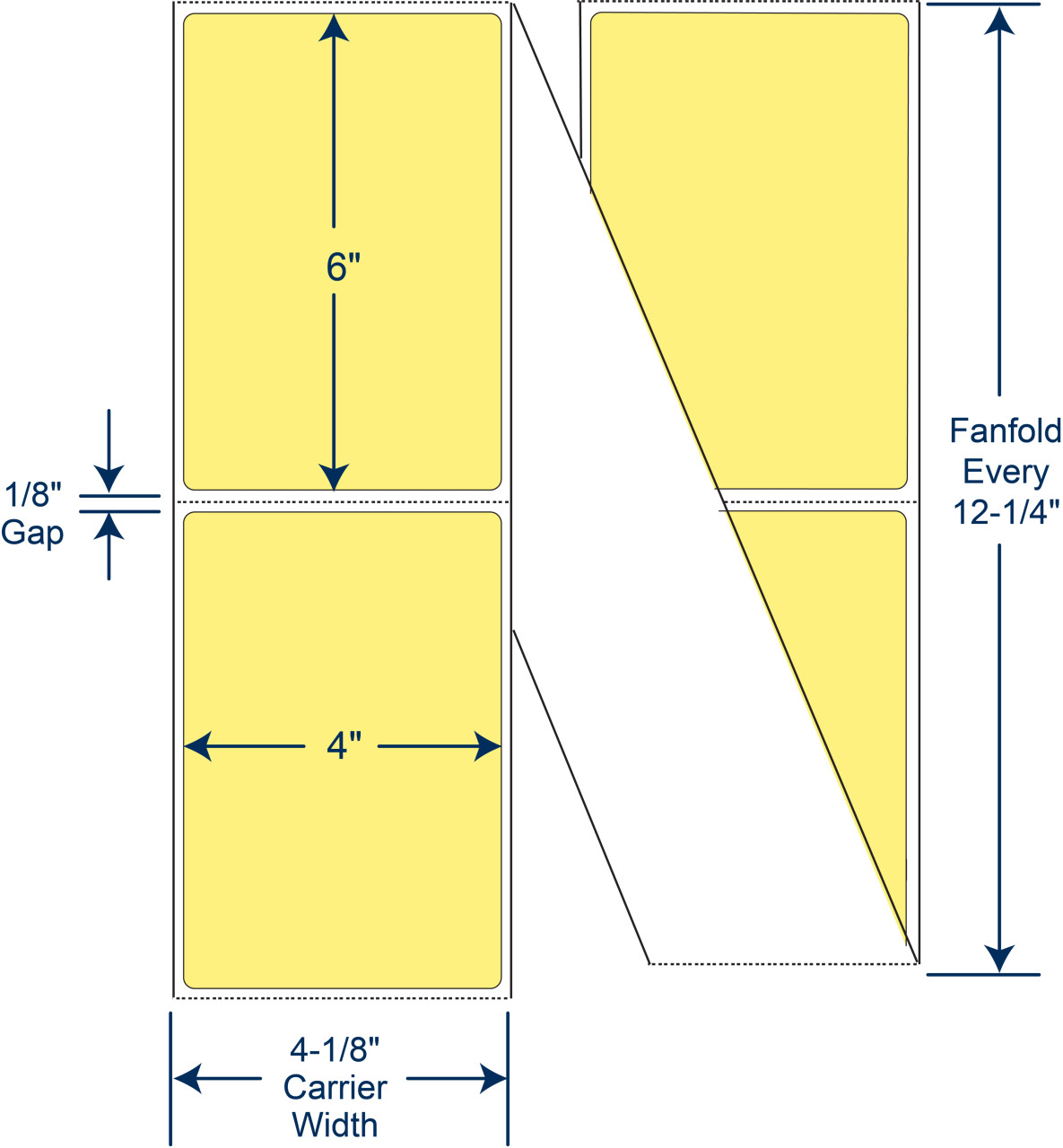4 x 6 inch pastel yellow PMS 100 fanfold direct thermal labels floodcoated permanent adhesive 4000 labels SKU 520119