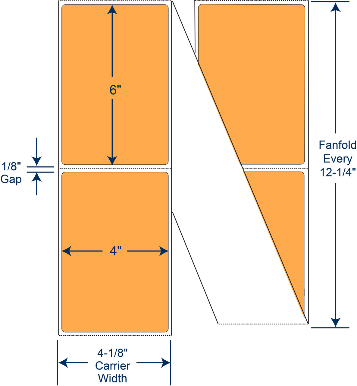 4 x 6 inch fluorescent orange PMS 804 fanfold direct thermal labels with permanent adhesive, 4000 labels per case, SKU 520040
