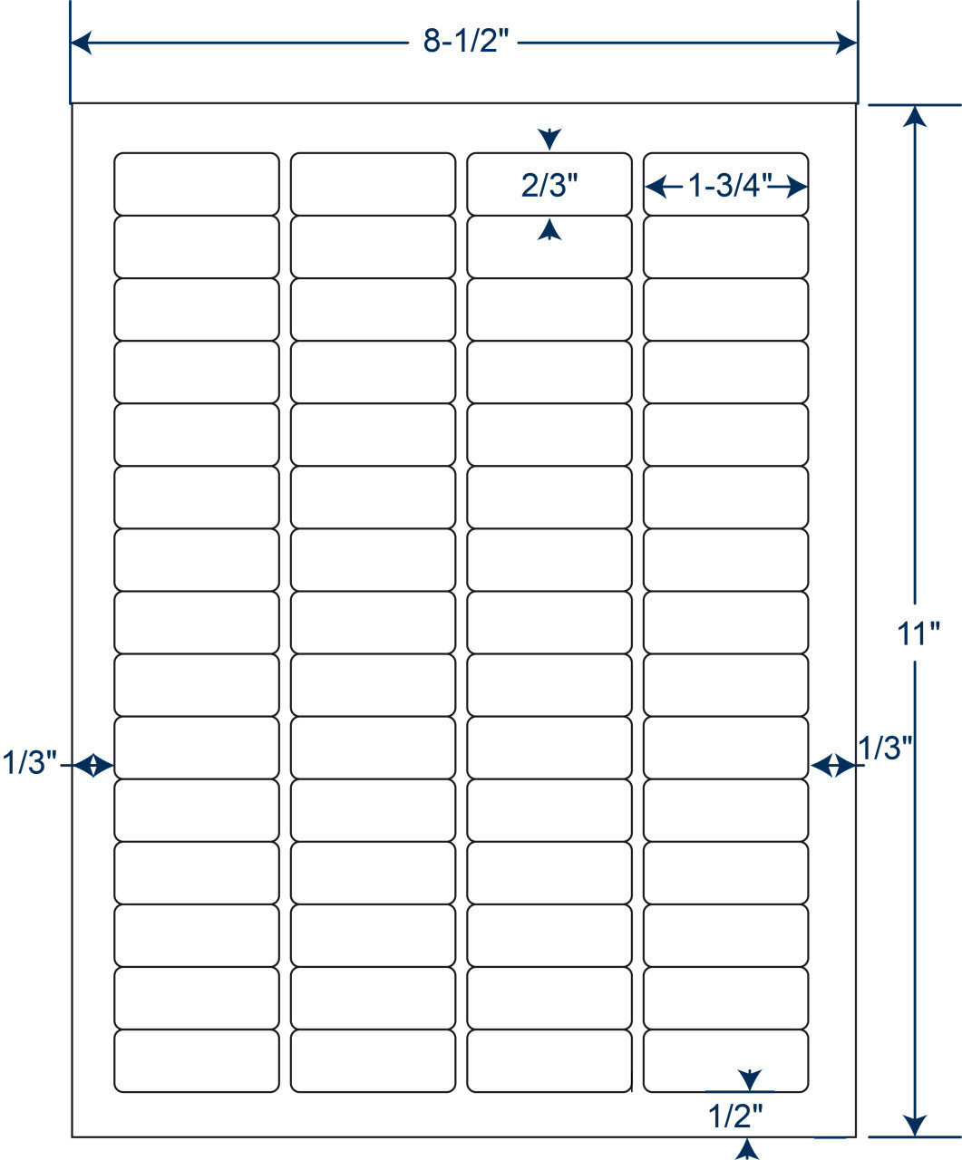 1-3/4 x 2/3 inch white sheeted paper labels with permanent adhesive, 60 labels per sheet, 250 sheets and 15000 labels per case, SKU 331312