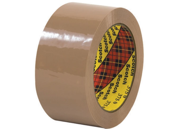3M Scotch 375 tan carton sealing tape, 2 inches wide by 55 yards long, 3.1 mil polypropylene backing, 36 rolls per case, T901375T