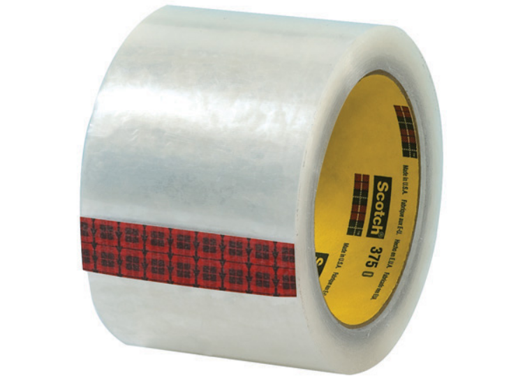 3M Scotch 375 clear carton sealing tape, 3 inches wide by 55 yards long, 3.1 mil polypropylene backing, 24 rolls per case, T905375