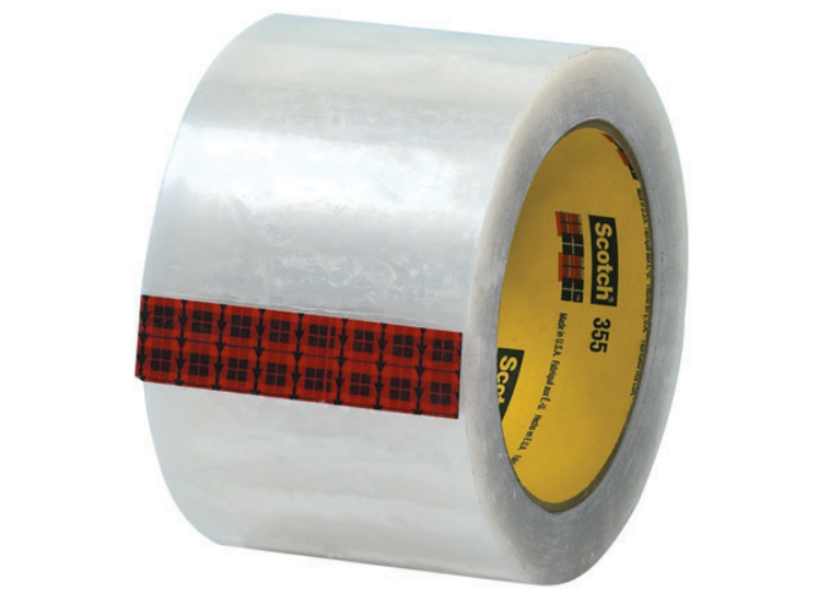 3M Scotch 355 clear carton sealing tape, 3 inches wide by 55 yards long, 3.5 mil polyester backing, six rolls per pack, T905355