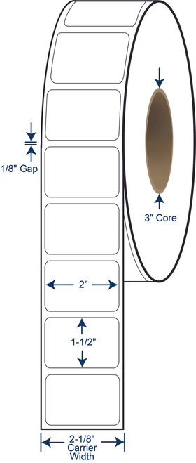 2 x 1-1/2 Non-Perforated Thermal Transfer Labels - 3 Inch Core - 8 Inch OD - SKU 620289