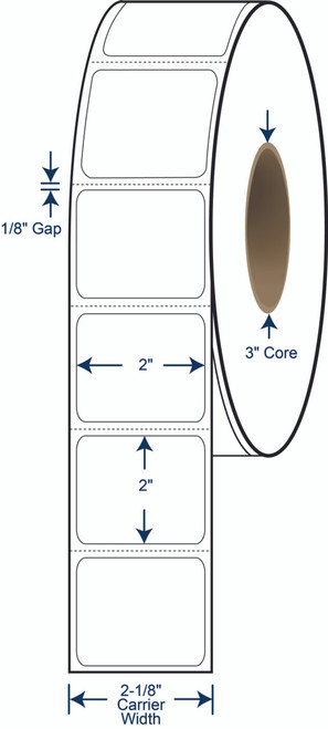 2 x 2 Non-Perforated Thermal Transfer Labels - 3 Inch Core - 8 Inch OD - SKU 623013