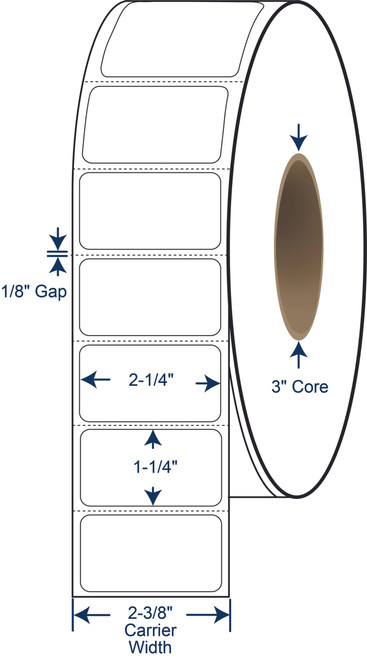 2-1/4 x 1-1/4 Thermal Transfer Labels - 3 Inch Core - 8 Inch OD - SKU 623024