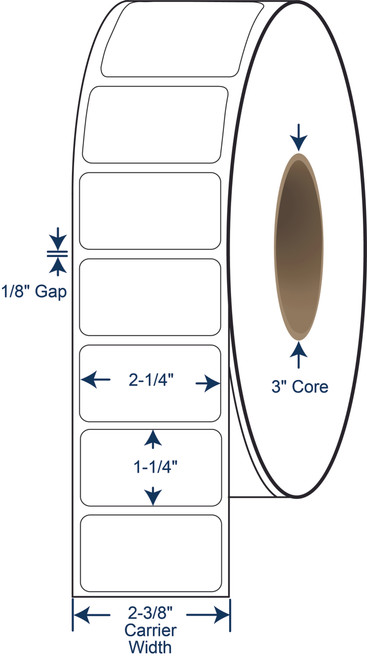 2-1/4 x 1-1/4 Non-Perforated Thermal Transfer Labels - 3 Inch Core - 8 Inch OD - SKU 620133