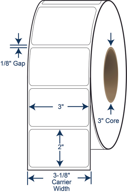 3 x 2 Non-Perforated Thermal Transfer Labels - 3 Inch Core - 8 Inch OD - SKU 620201