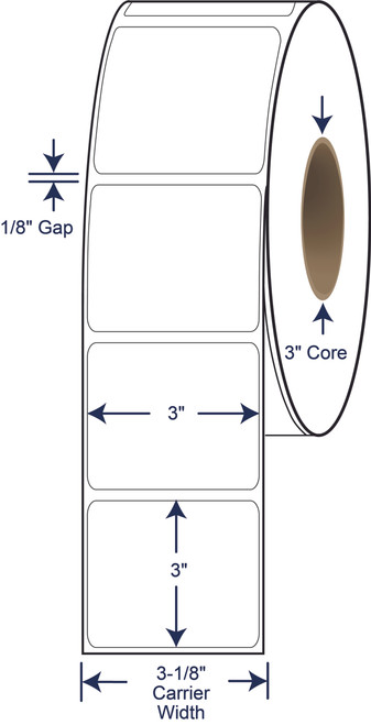 3 x 3 Non-Perforated Thermal Transfer Labels - 3 Inch Core - 8 Inch OD - SKU 620256