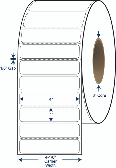 4 x 1 Non-Perforated Thermal Transfer Labels - 3 Inch Core - 8 Inch OD - SKU 623081