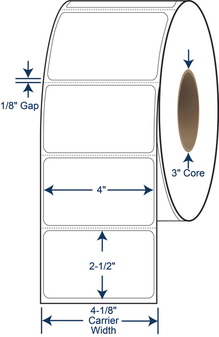 4 x 2-1/2 Thermal Transfer Labels - 3 Inch Core - 8 Inch OD - SKU 620515